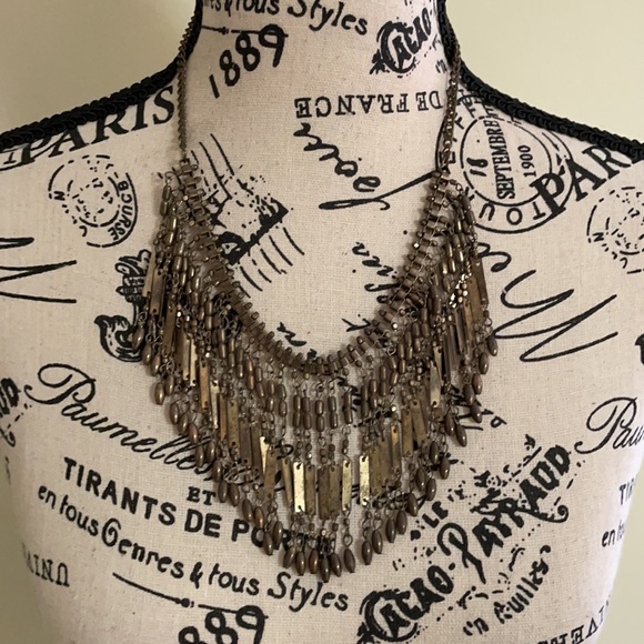 *Host Pick* Bronze Bib Fringe Statement Necklace - Picture 3 of 4